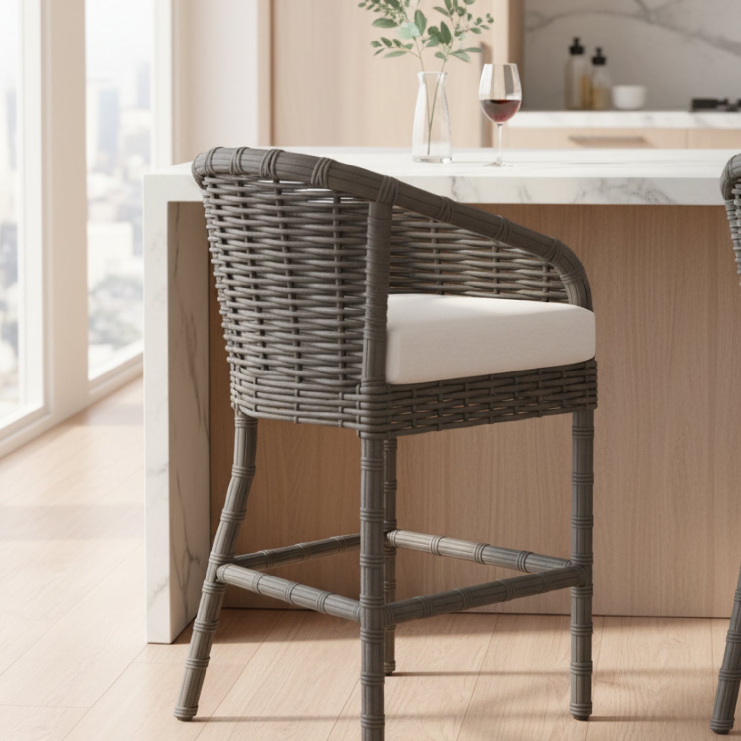 Sunset West Cabo Soothe Pearl w/Flange Welt Outdoor Barstool Set of 2