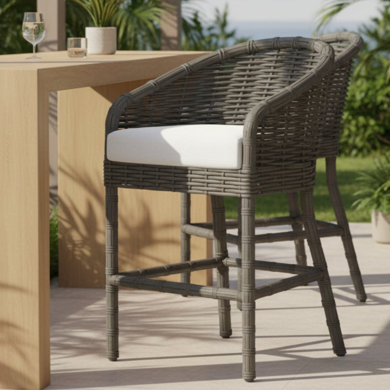 Sunset West Cabo Soothe Pearl w/Flange Welt Outdoor Counter Stool Set of 2