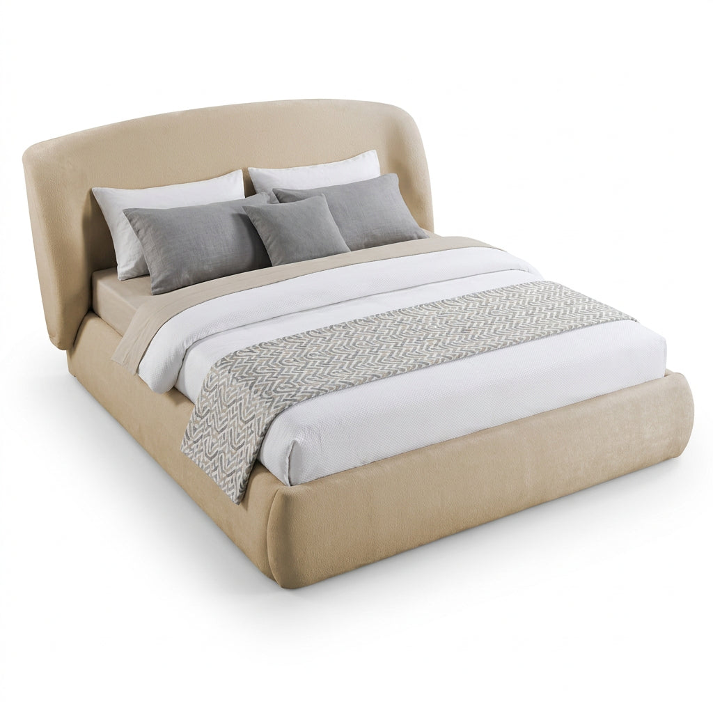 Sandro Beige Chenille Fabric Upholstered Bed