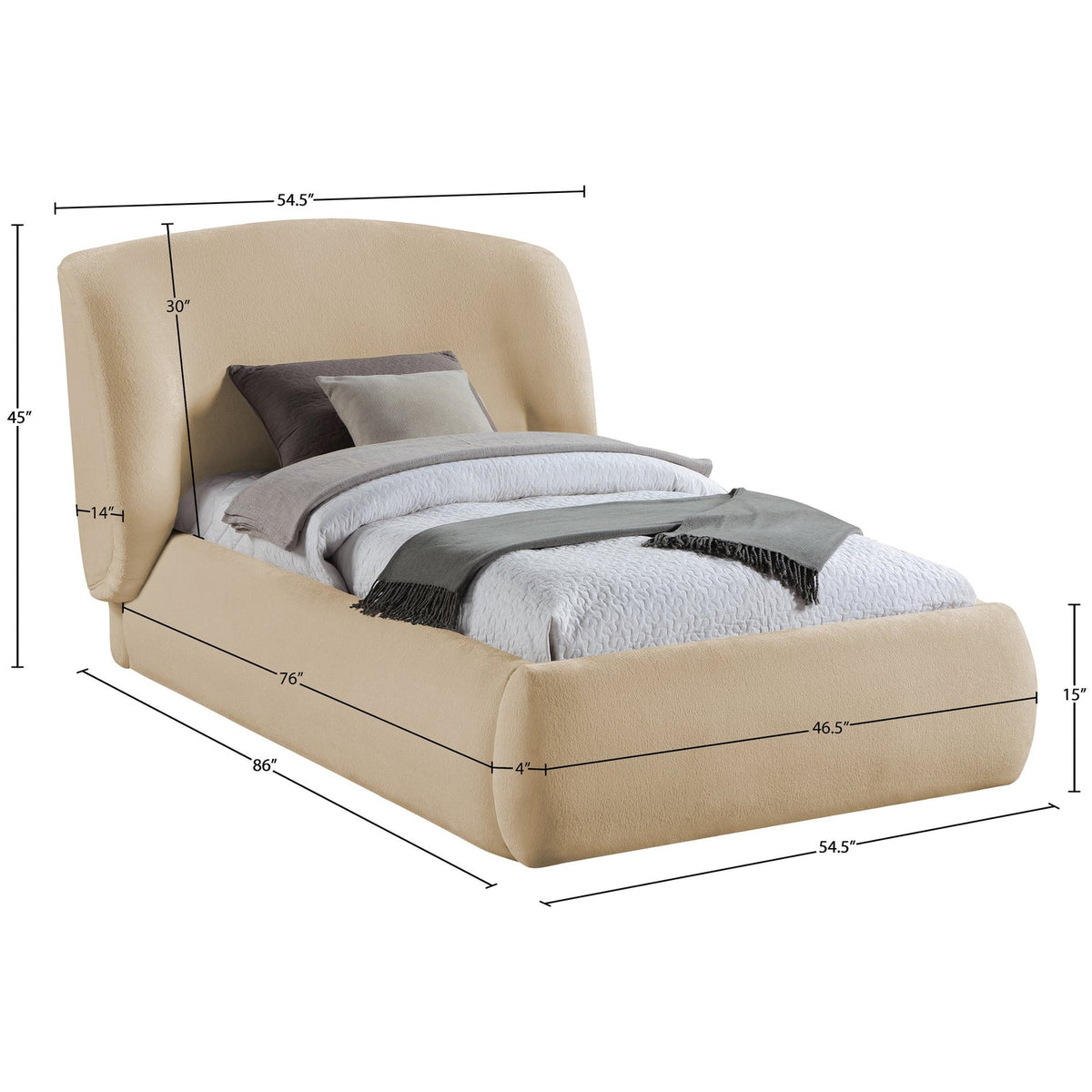 Sandro Beige Chenille Fabric Upholstered Bed