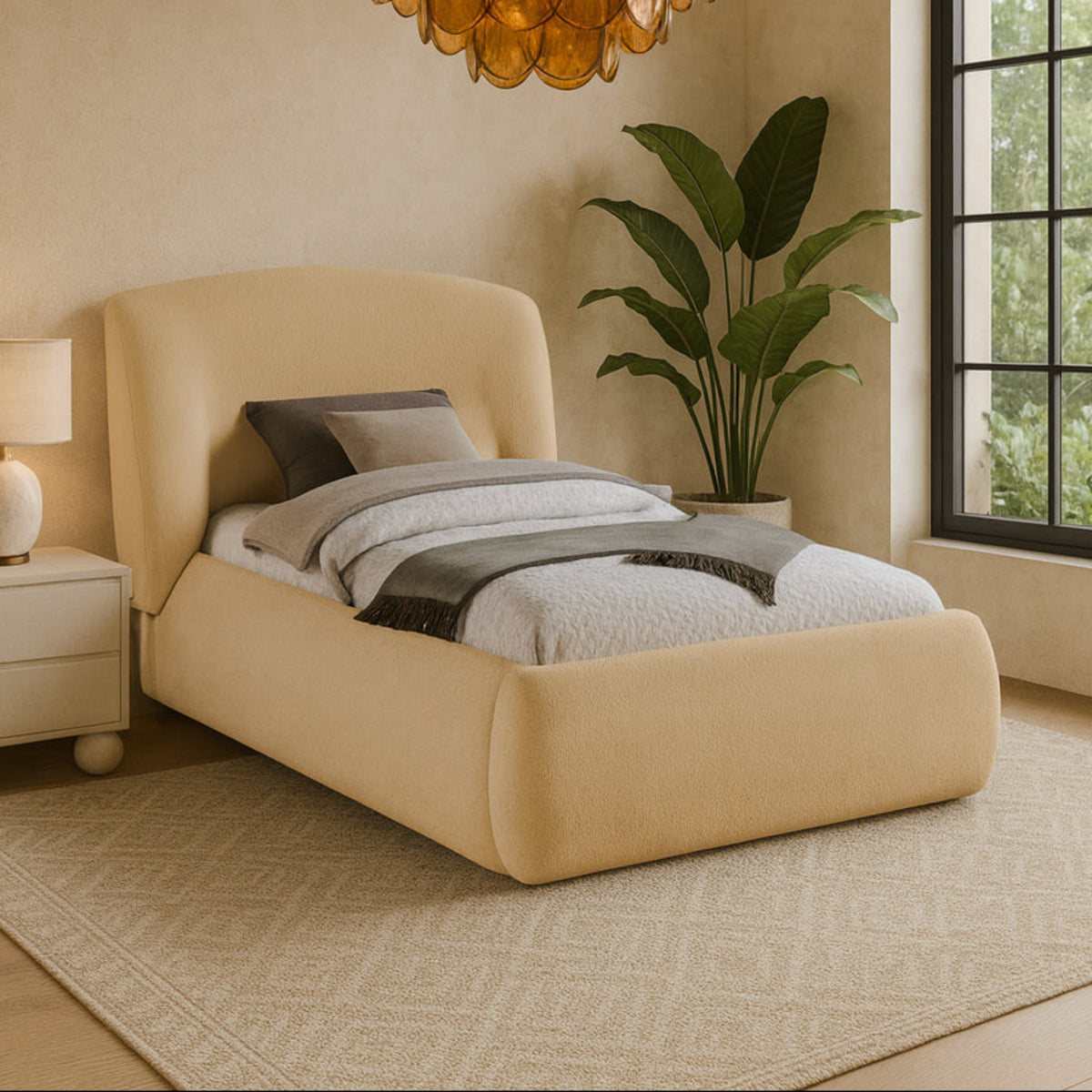 Sandro Beige Chenille Fabric Upholstered Bed