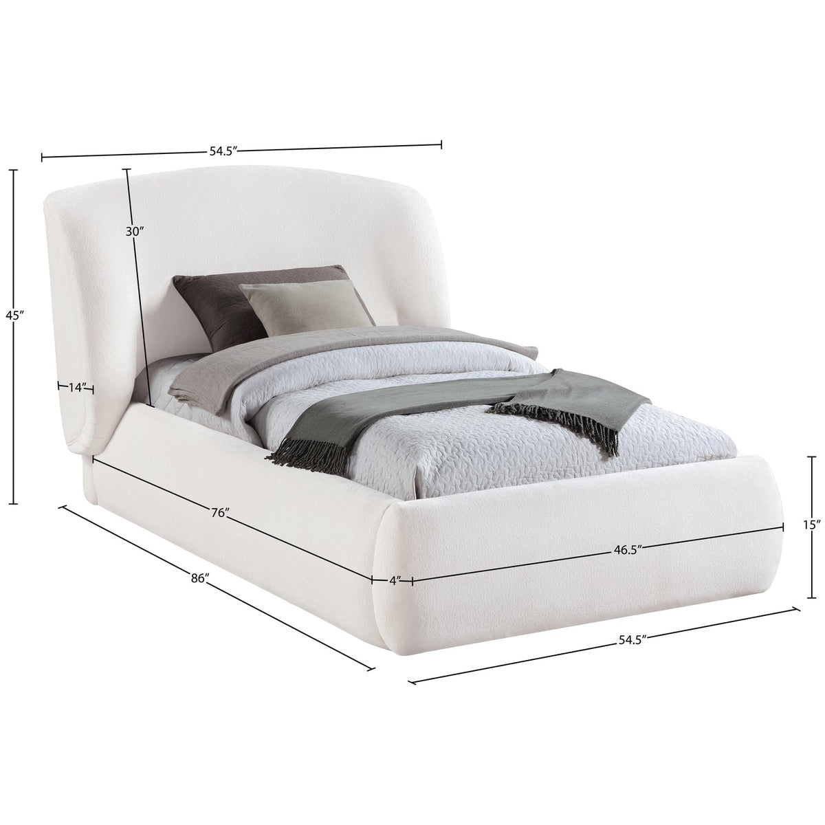 Sandro Cream Chenille Fabric Upholstered Bed
