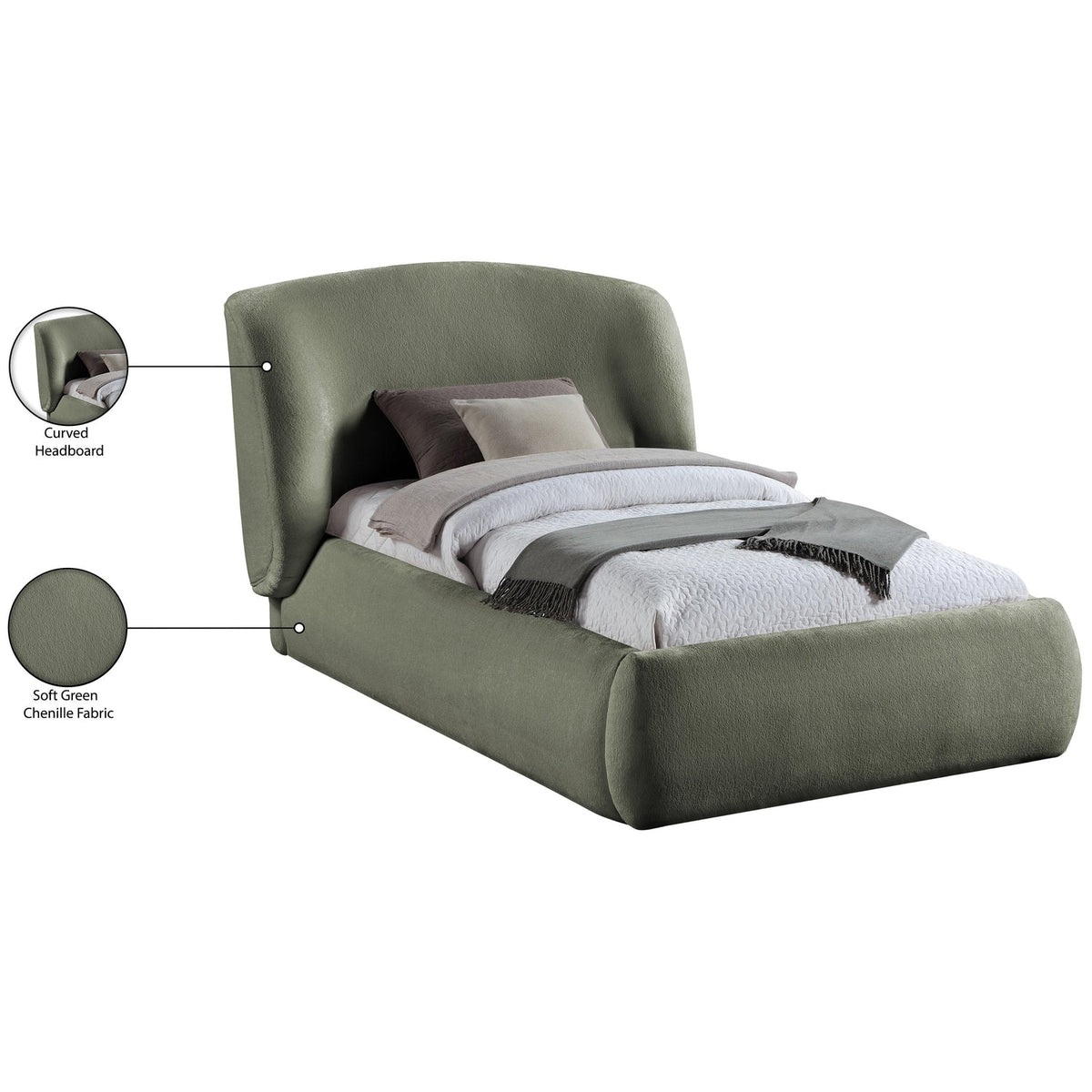 Sandro Green Chenille Fabric Upholstered Bed