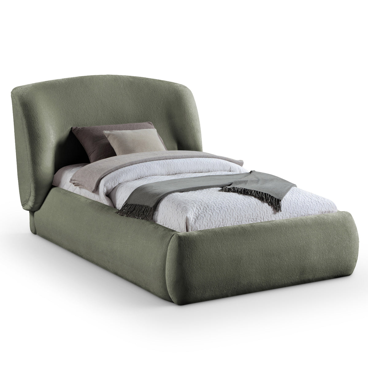 Sandro Green Chenille Fabric Upholstered Bed in green chenille, primary product view
