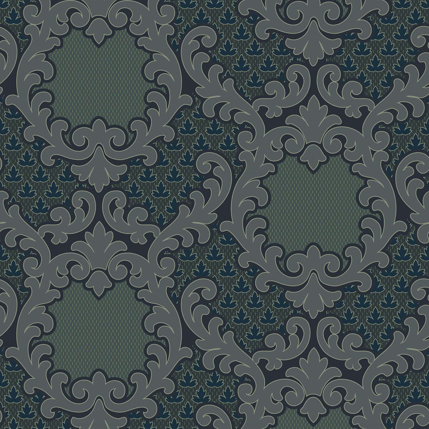 Mitchell Black Shadow Leaf Damask Wallpaper