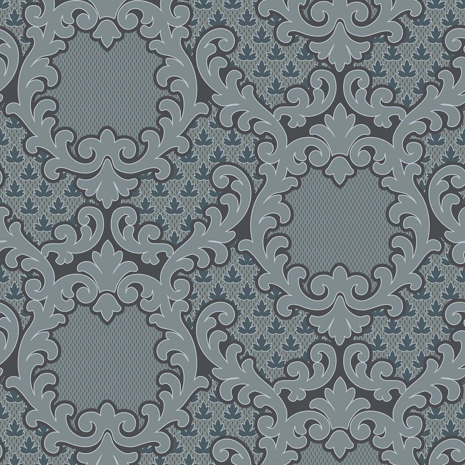 Mitchell Black Shadow Leaf Damask Wallpaper