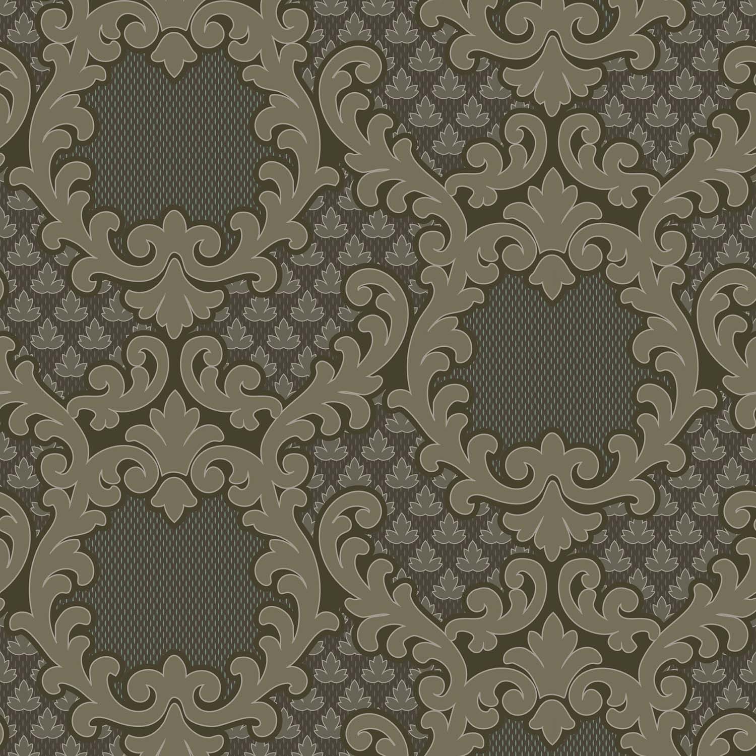 Mitchell Black Shadow Leaf Damask Wallpaper
