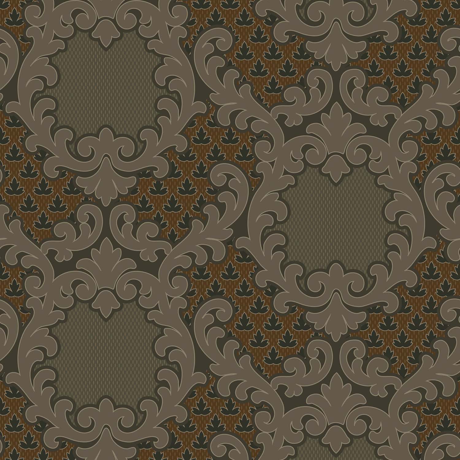 Mitchell Black Shadow Leaf Damask Wallpaper