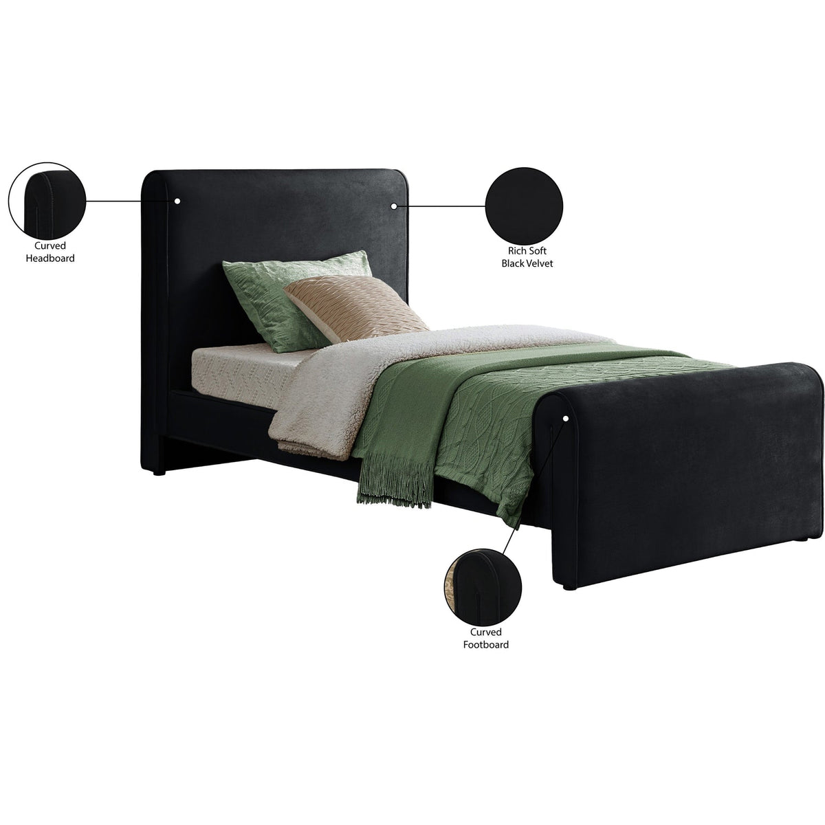 Sloan Black Velvet Upholstered Bed