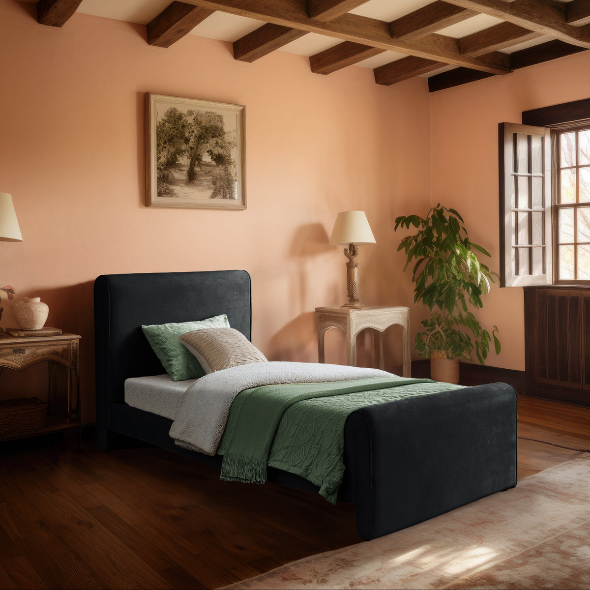 Sloan Black Velvet Upholstered Bed