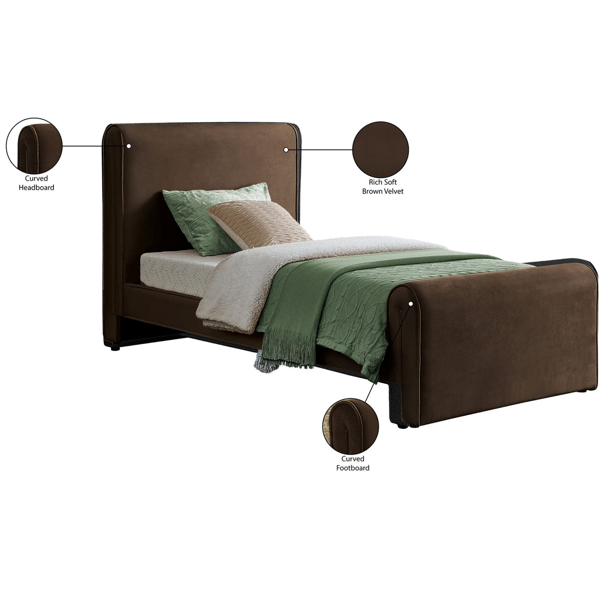 Sloan Brown Velvet Upholstered Bed