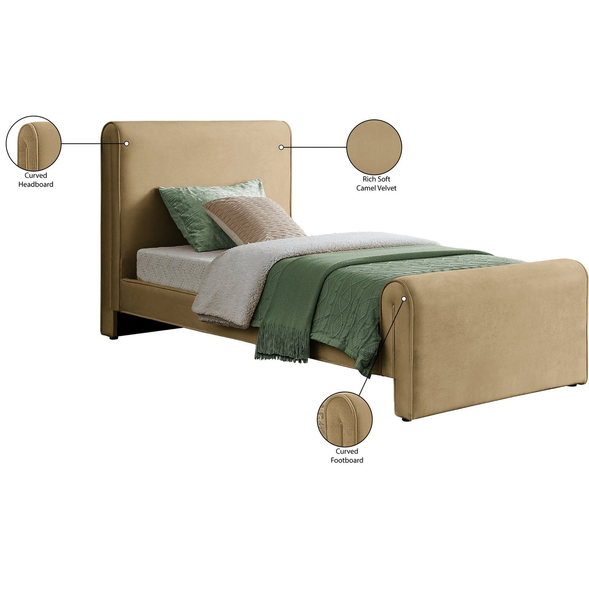 Sloan Camel Velvet Upholstered Bed