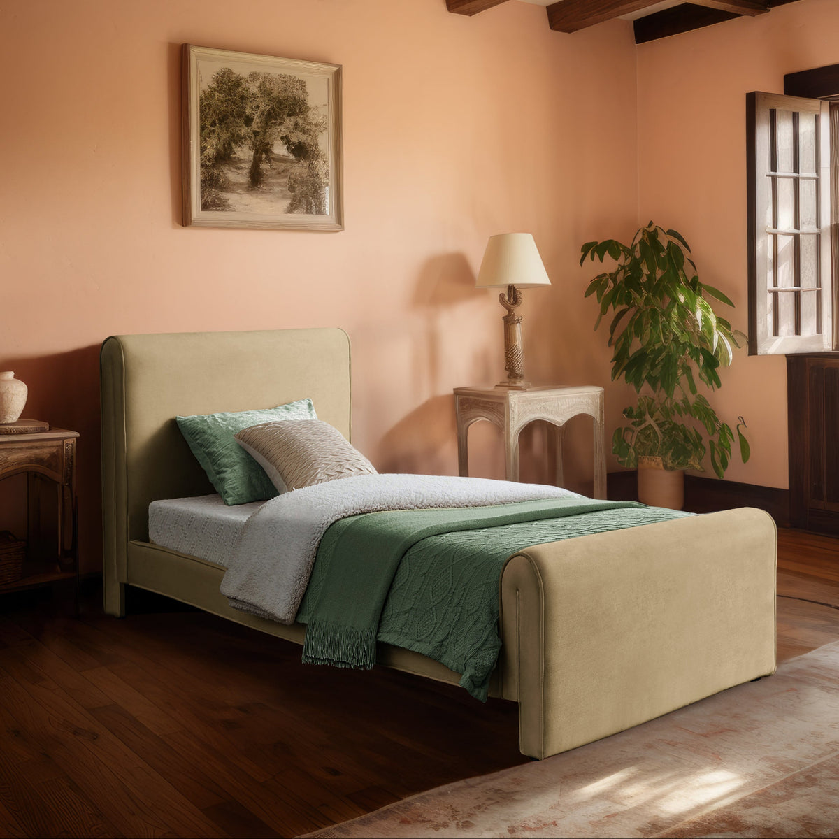 Sloan Camel Velvet Upholstered Bed
