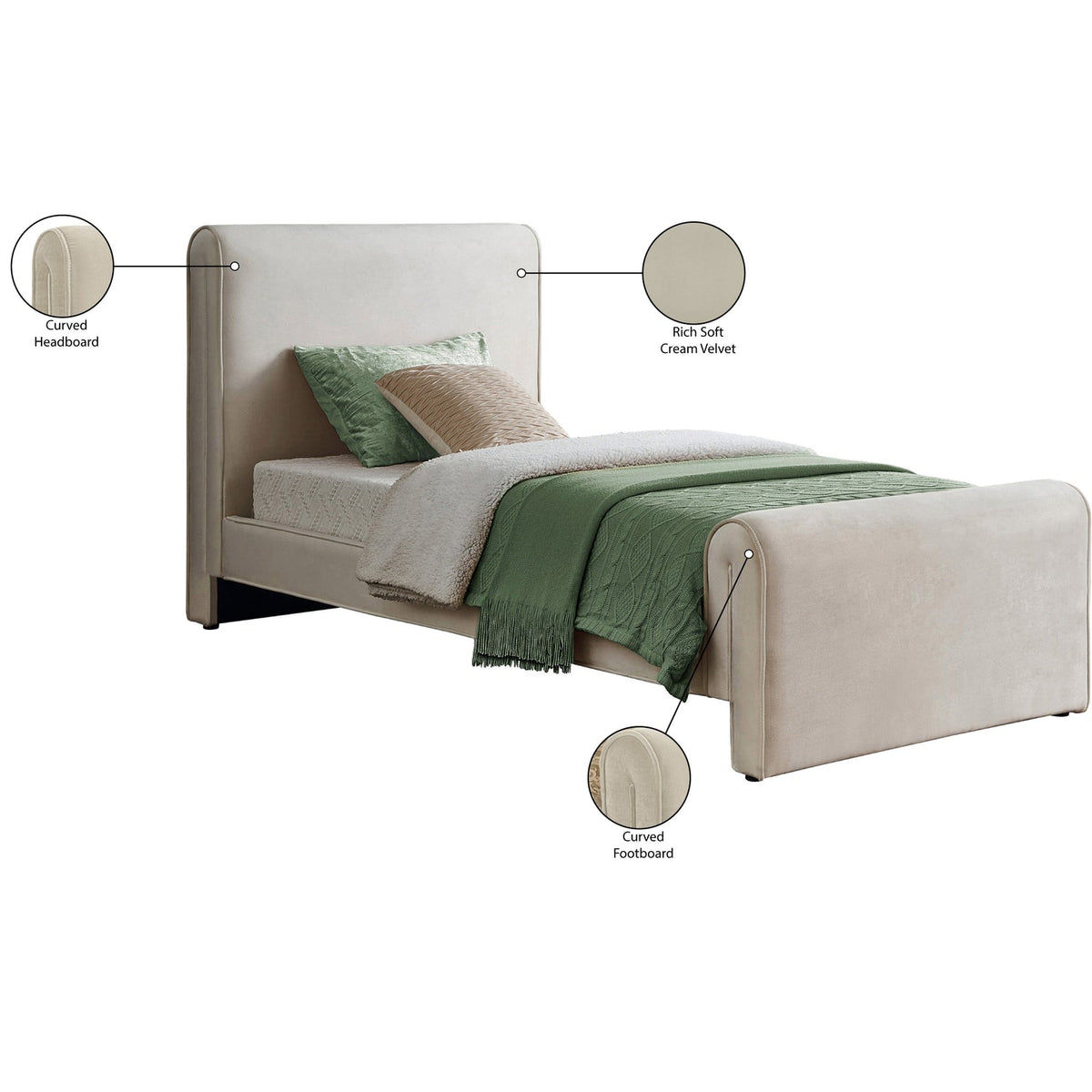 Sloan Cream Velvet Upholstered Bed