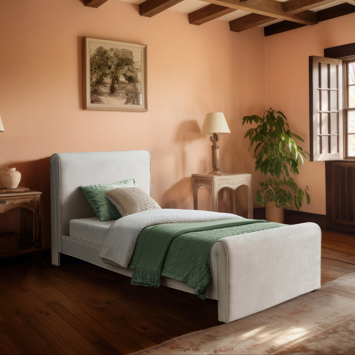 Sloan Cream Velvet Upholstered Bed
