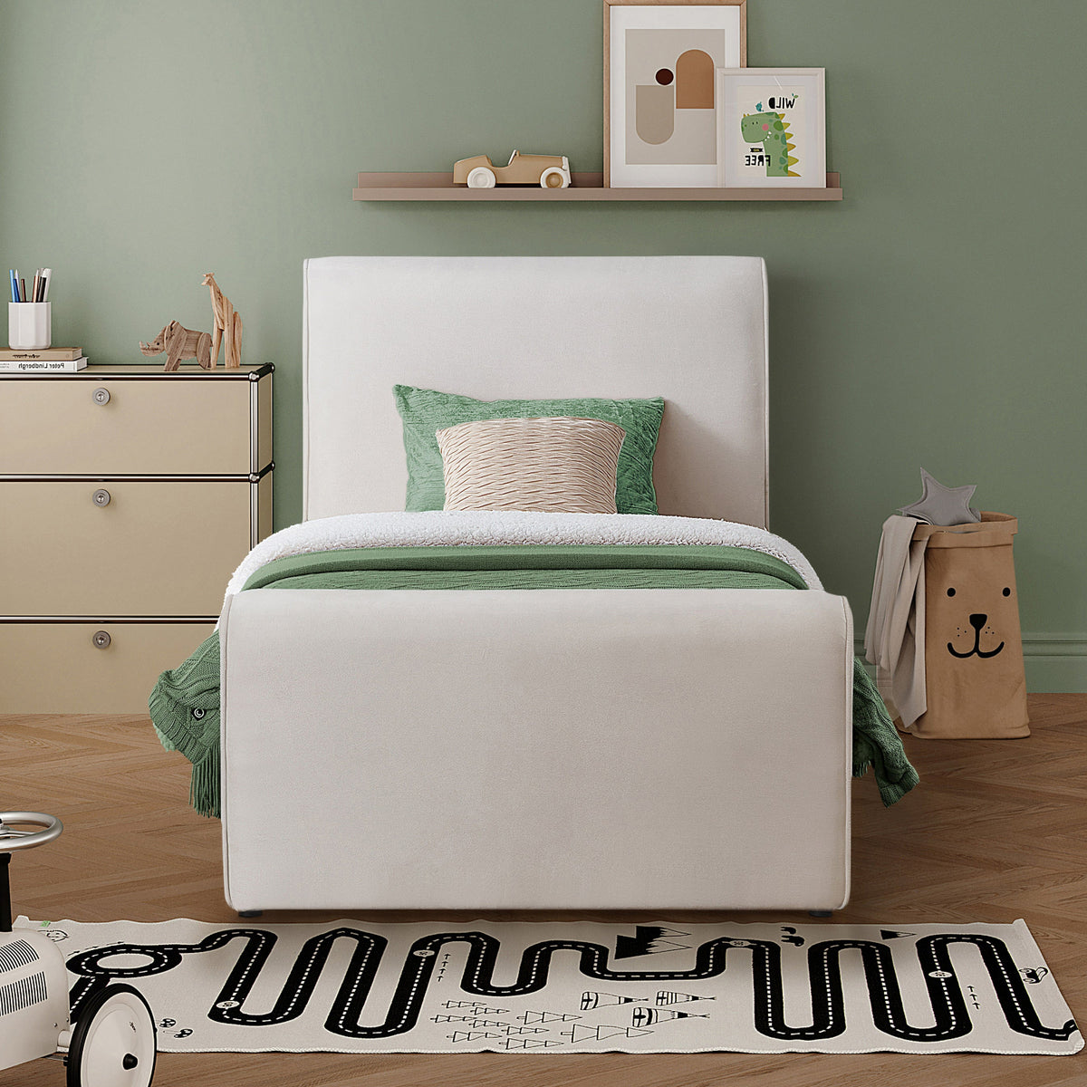 Sloan Cream Velvet Upholstered Bed
