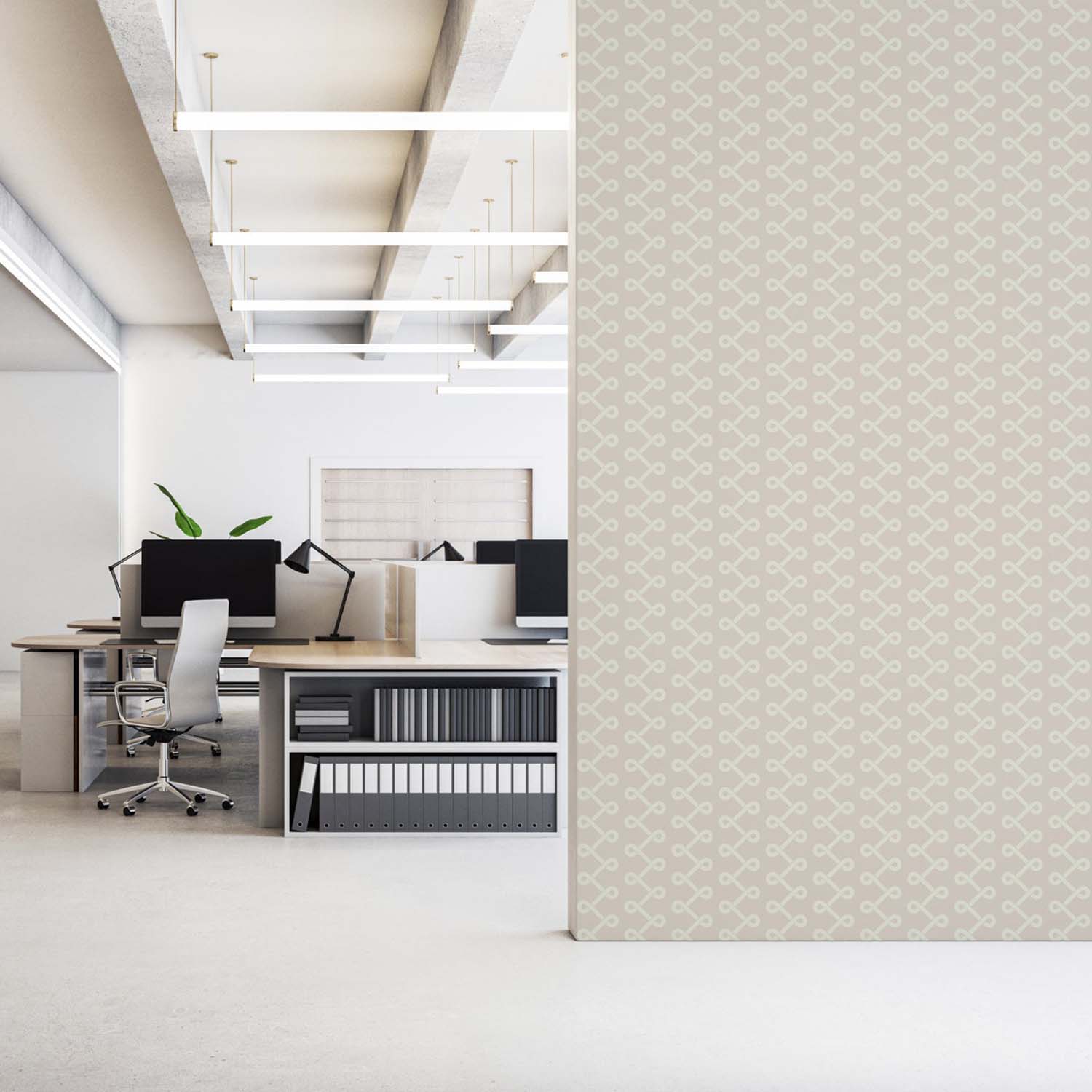 Soft Knot designer wallpaper in Pale Mineral Blue styled in a reading nook