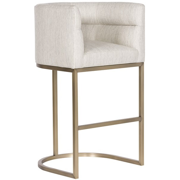 Vanguard Furniture MIY Dining Index Porcelain with Satin Brass Metal Barrel Base Performance Emmett Barstool