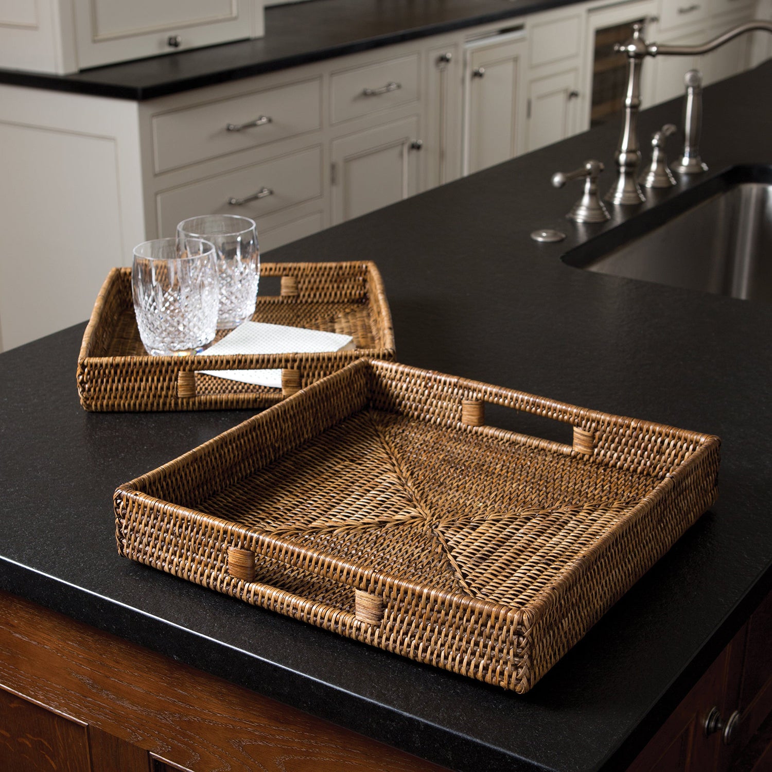 Burma Rattan Square Table Tray Set of 2