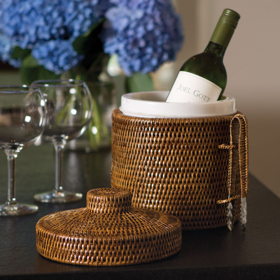 Burma Rattan Ice Box & Tongs