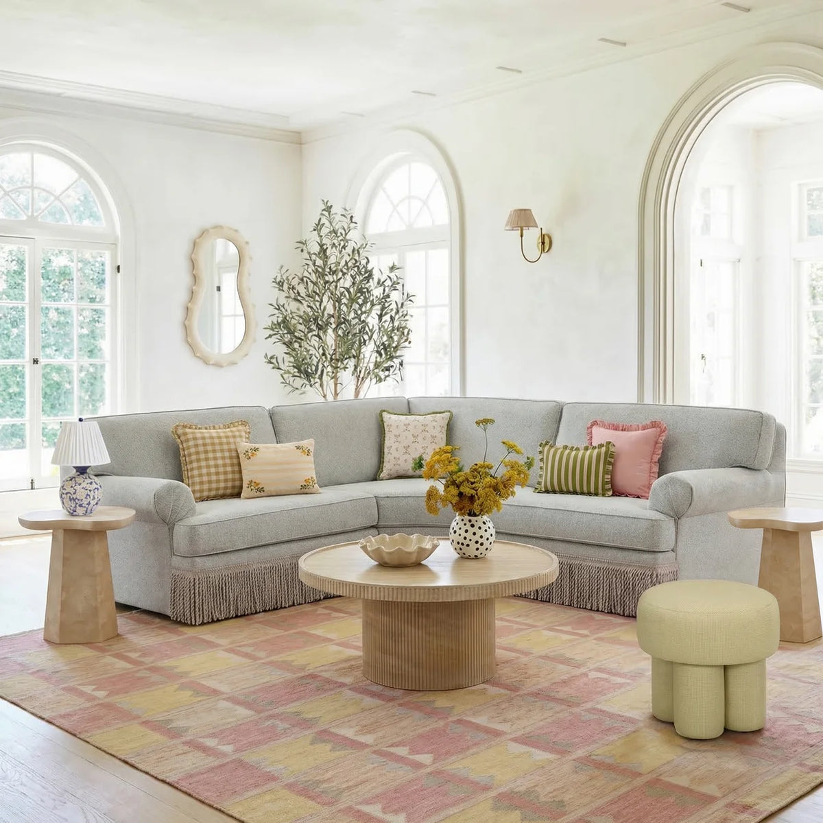 TOV Furniture Darcy Travertine Concrete Indoor/Outdoor Round Coffee Table
