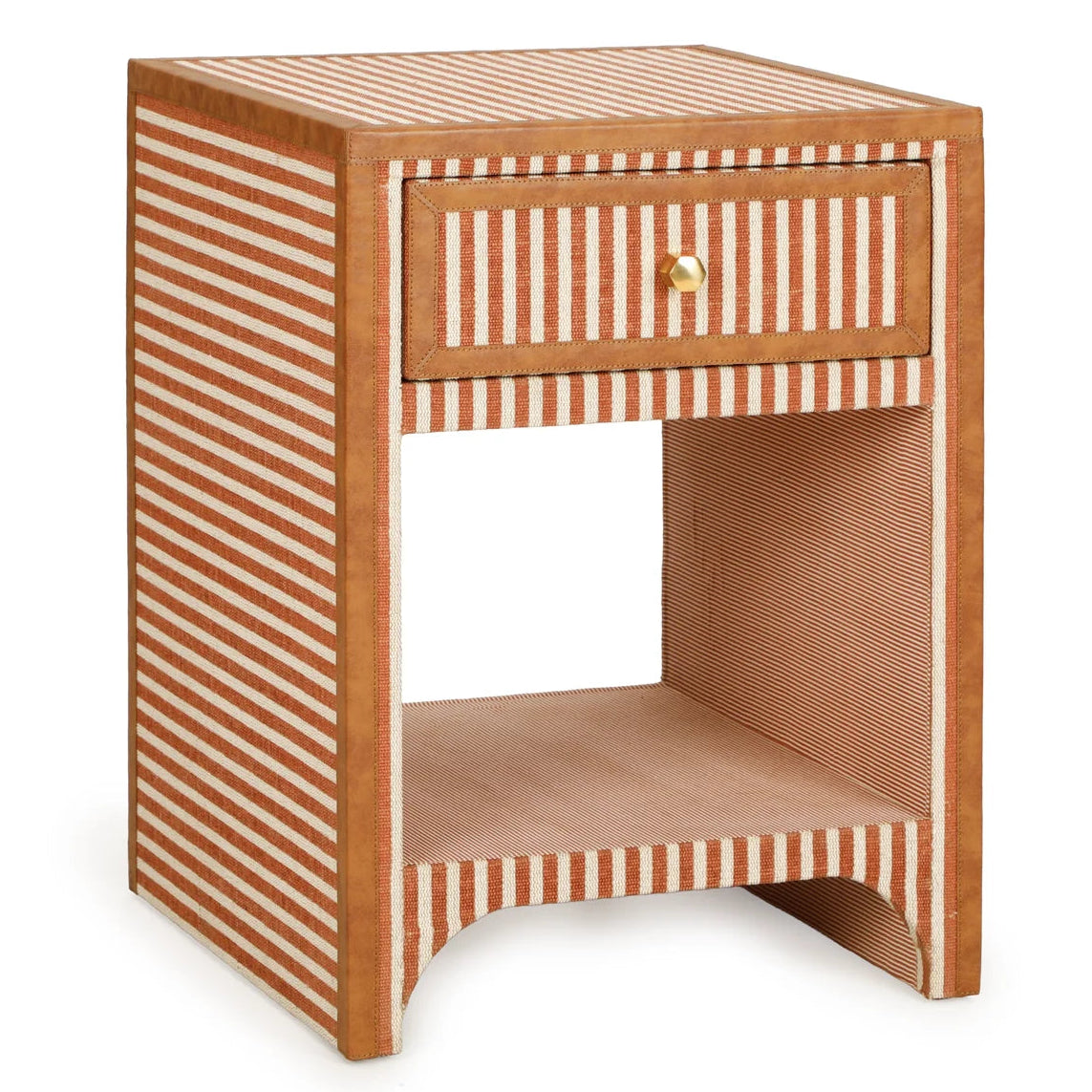 TOV Furniture Kora Terracotta Cotton Jute 1-Drawer Nightstand in striped terracotta fabric, primary product view