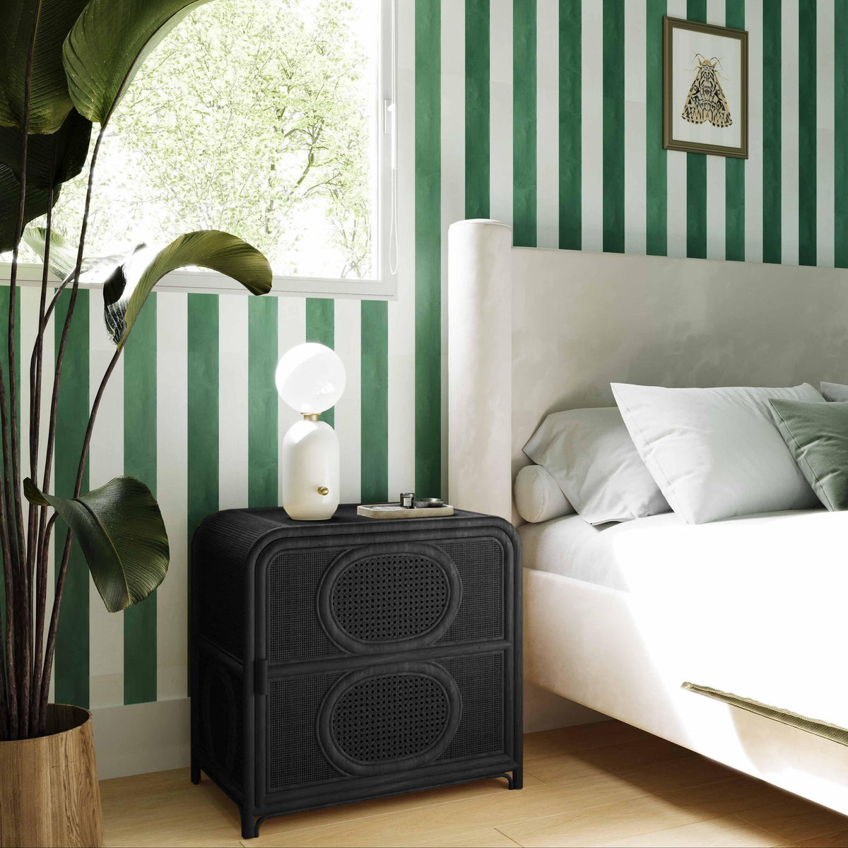 TOV Furniture Tina Black Rattan Nightstand With Storage