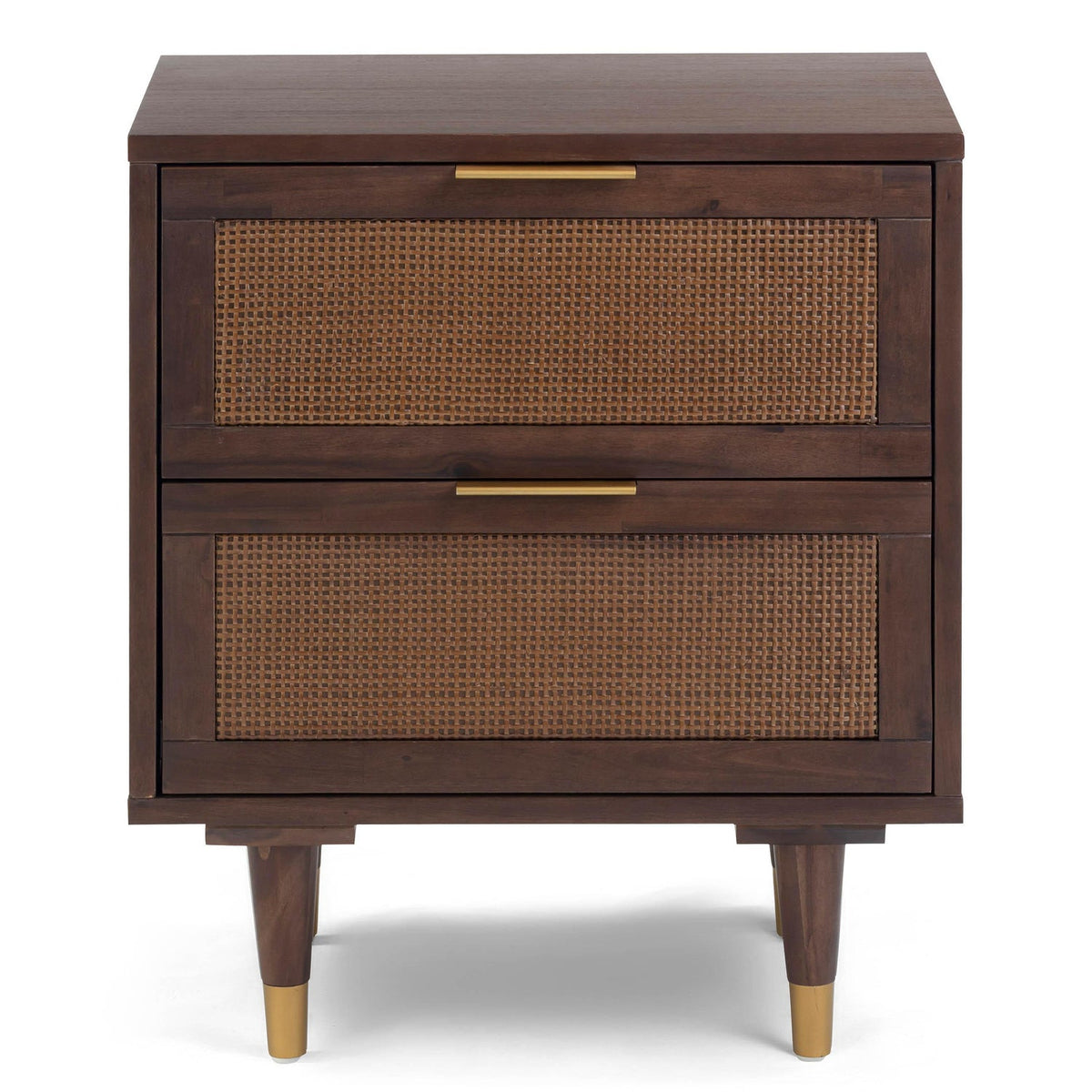 TOV Furniture Sierra 22" Cane 2-Drawer Nightstand in dark brown acacia and cane, primary product view