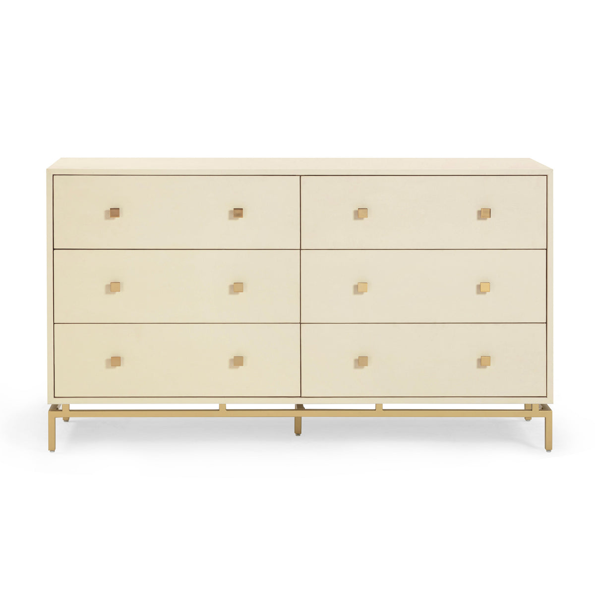 TOV Furniture Pesce 57" Faux Shagreen 6-Drawer Dresser in cream faux shagreen with brass, primary product view