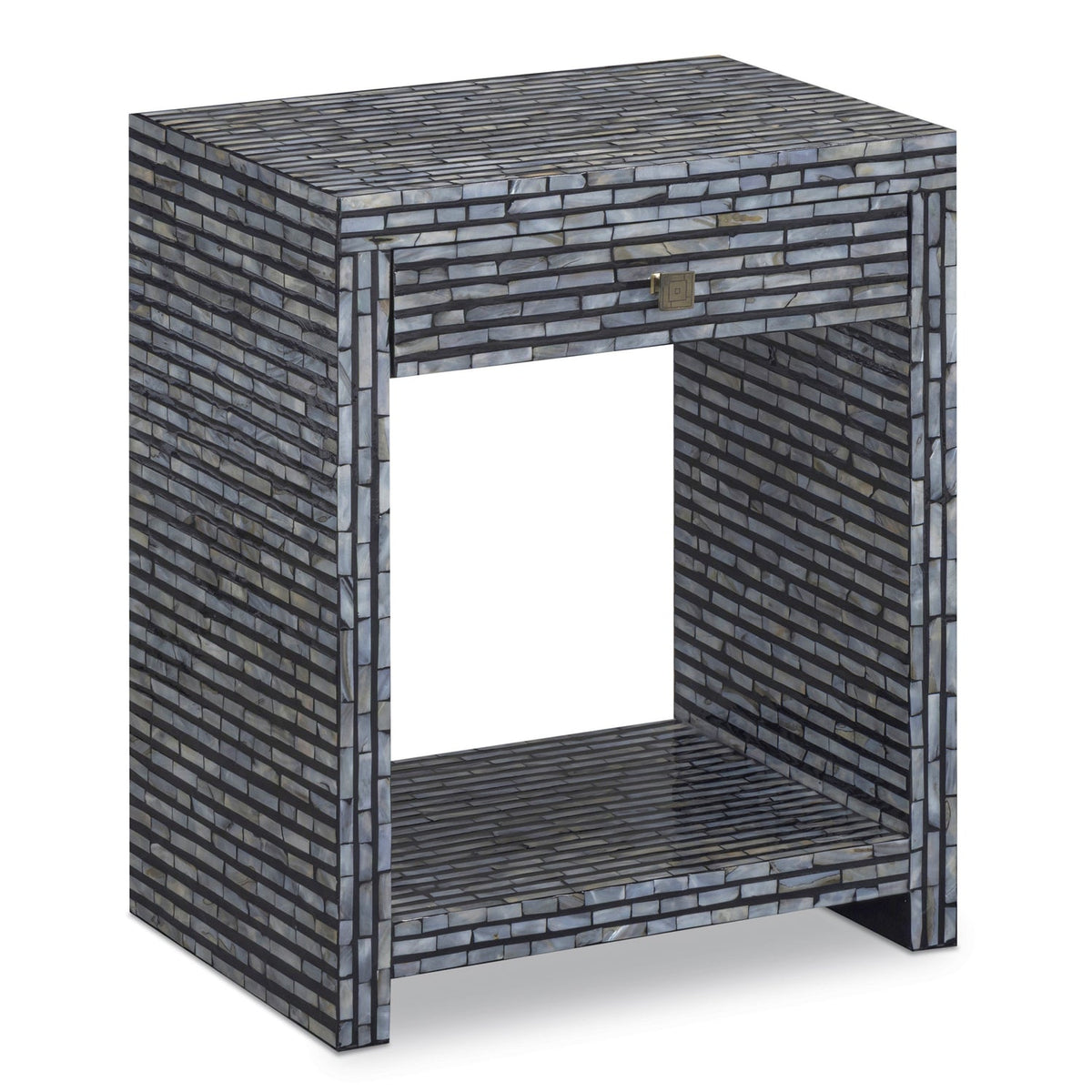 TOV Furniture Cassis 20in Mother of Pearl 1-Drawer Nightstand in black mother-of-pearl shell, primary product view