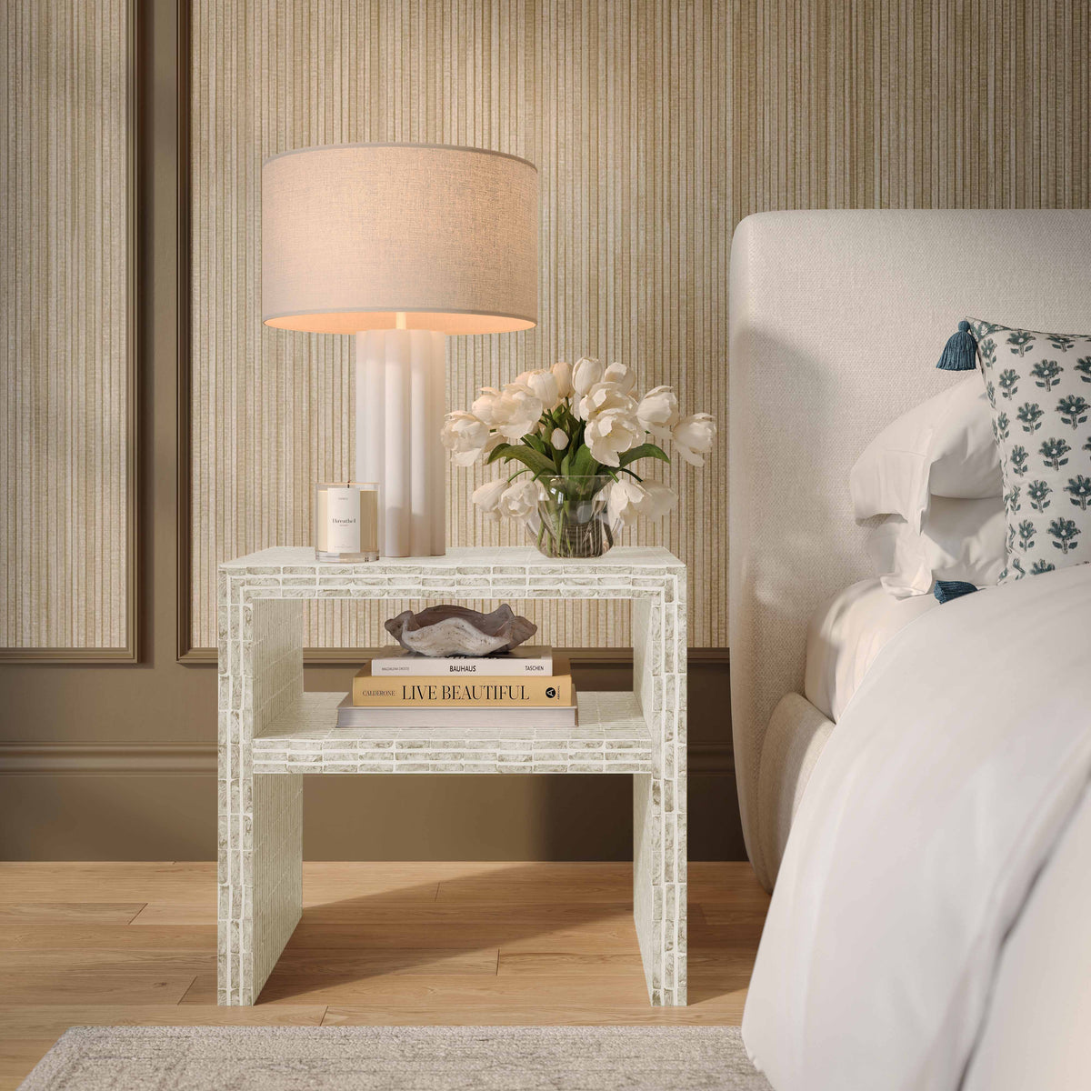 TOV Furniture Derry Cream Capiz Shell Nightstand