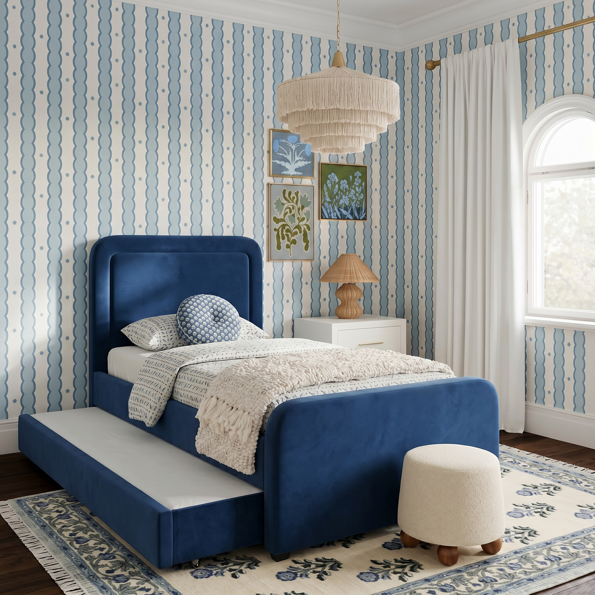TOV Furniture Briella Navy Performance Velvet Twin Trundle Bed