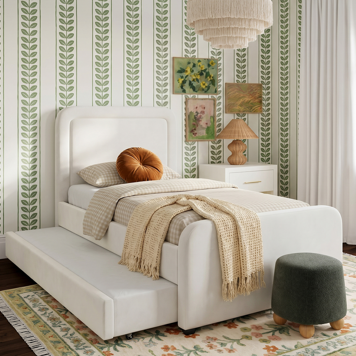 TOV Furniture Briella Cream Performance Velvet Twin Trundle Bed in cream performance velvet over wood, primary product view