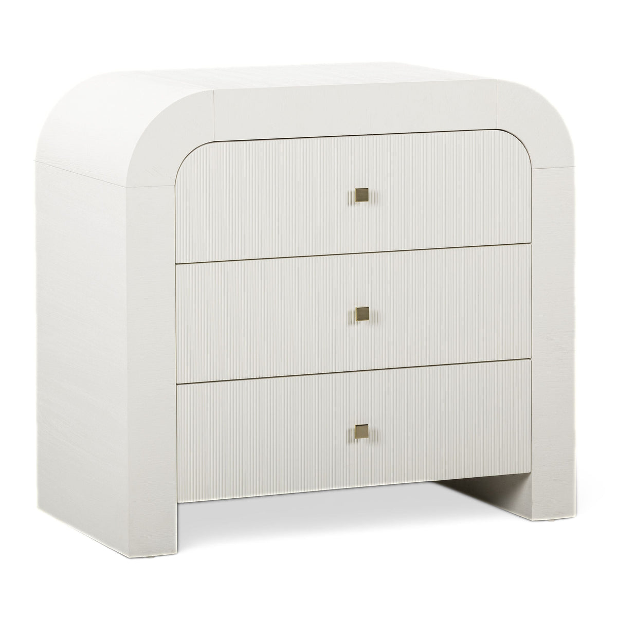 TOV Furniture Hump White Arched 3-Drawer Bedside Chest in crisp white wood, primary product view