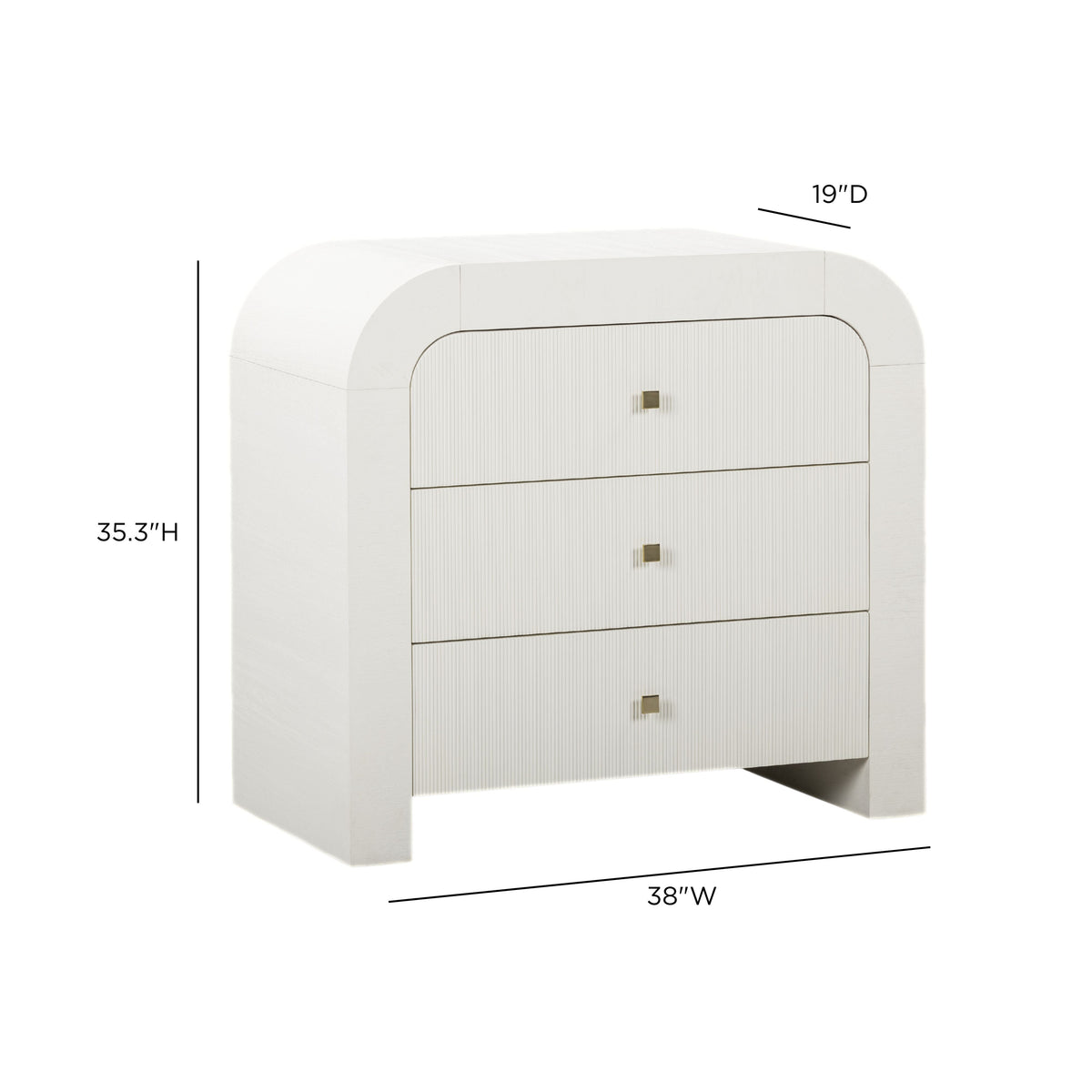 TOV Furniture Hump White Arched 3-Drawer Bedside Chest