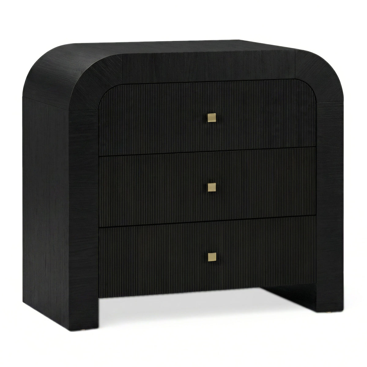 TOV Furniture Hump Black Arched 3-Drawer Bedside Chest in sleek black wood, primary product view