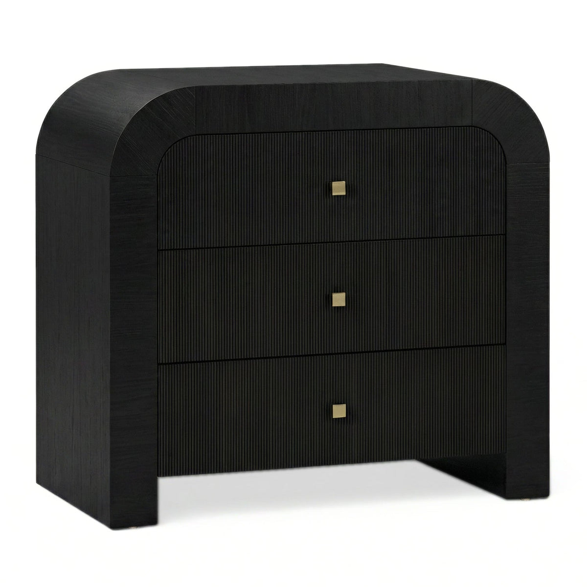 TOV Furniture Hump Black Arched 3-Drawer Bedside Chest in sleek black wood, primary product view