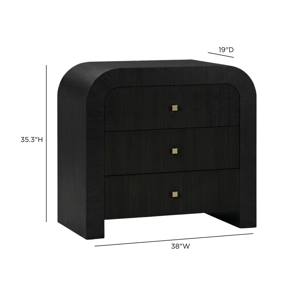 TOV Furniture Hump Black Arched 3-Drawer Bedside Chest