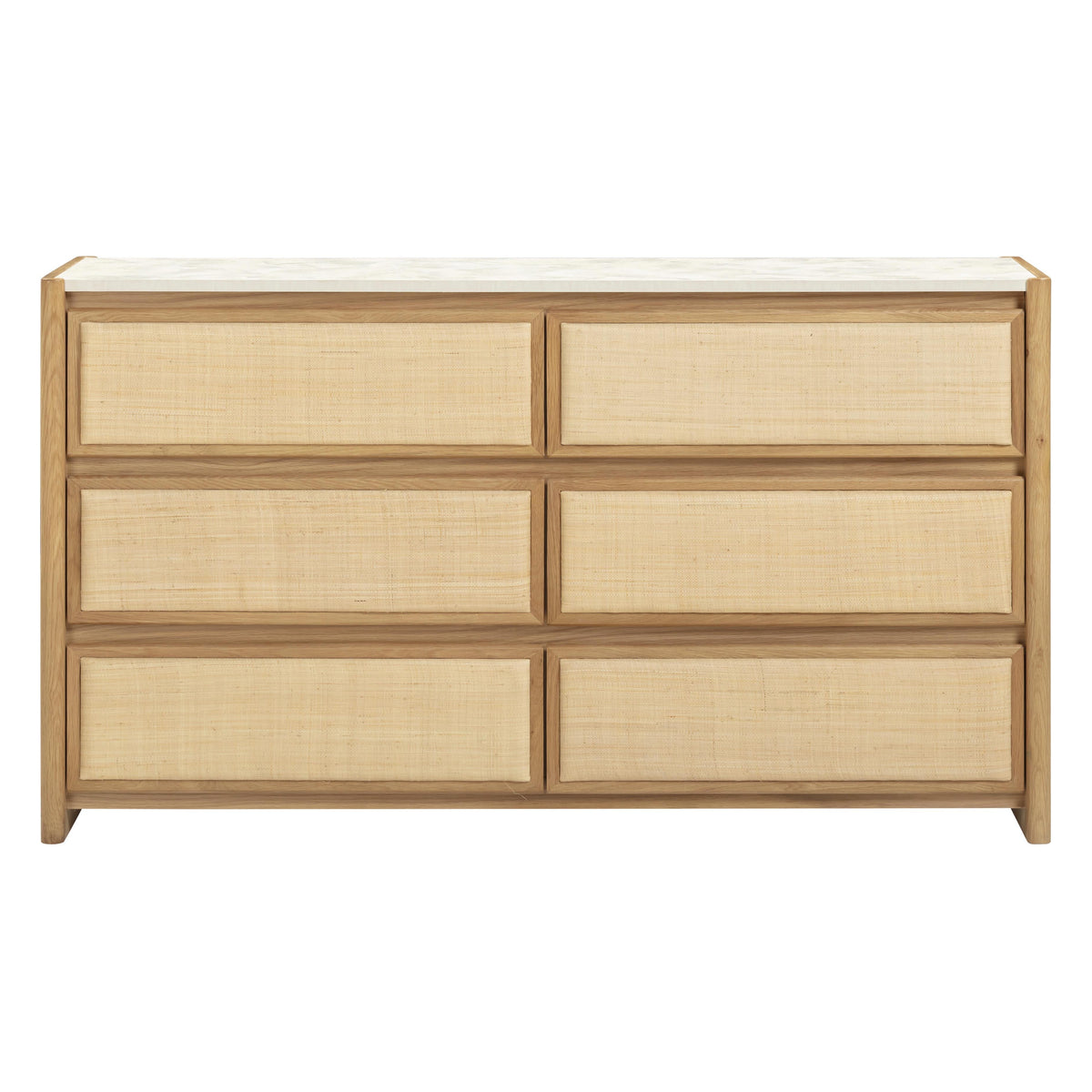 TOV Furniture Paige 56" Natural Oak 6-Drawer Dresser in natural white oak with raffia, primary product view