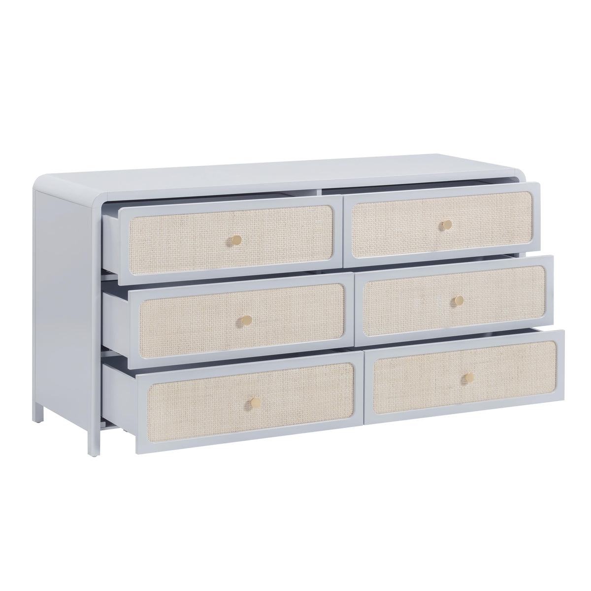 TOV Furniture Patty Blue Rattan 6 Drawer Dresser