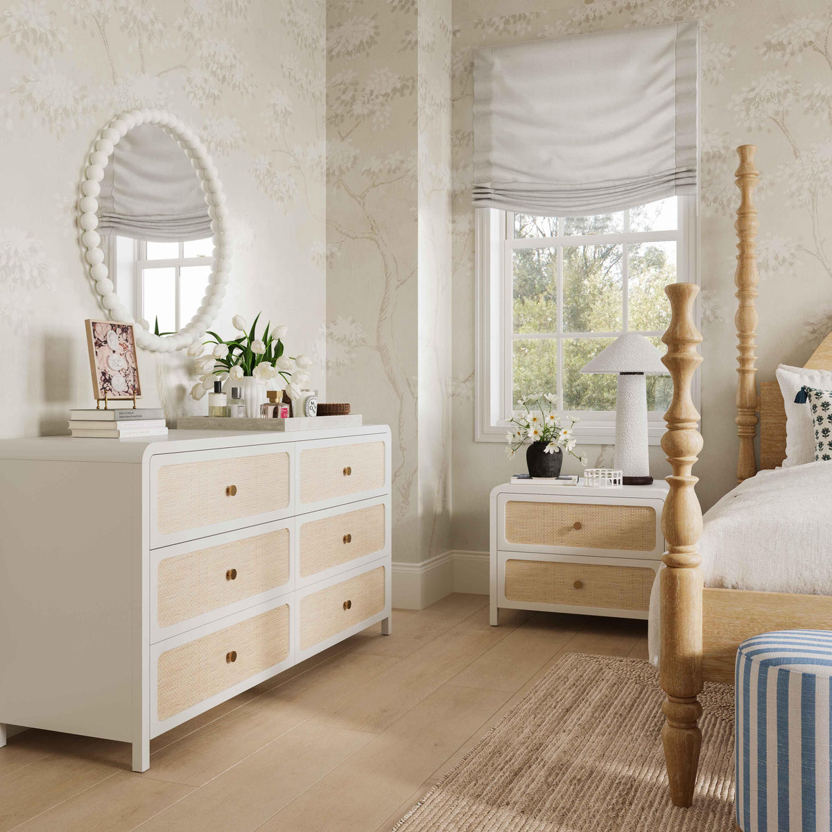 TOV Furniture Patty White Rattan 2 Drawer Nightstand