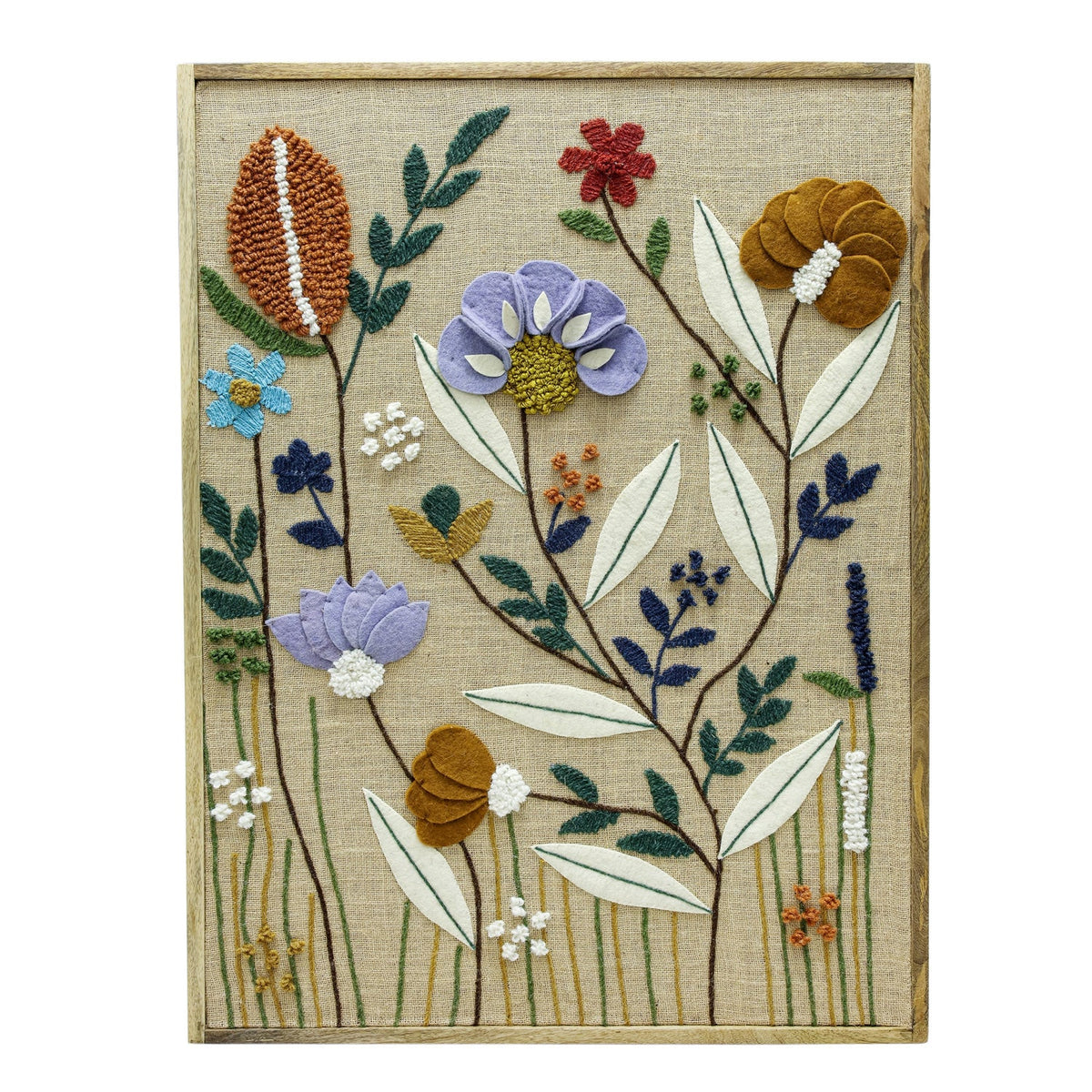 TOV Furniture Muro Sprout Embroidered Small Wall Art in hand-embroidered cotton and jute, primary product view