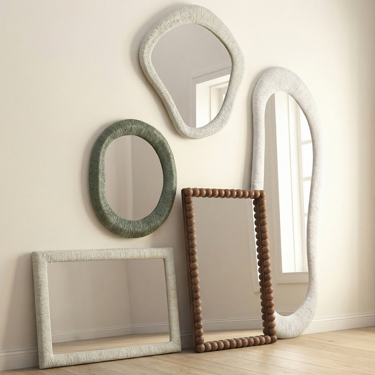 TOV Furniture Orpheus Antique White Ribbed Faux Stone Rectangular Wall Mirror
