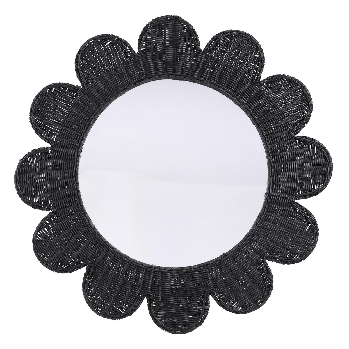 TOV Furniture Coralie Black Rattan Round Wall Mirror in black rattan, primary product view