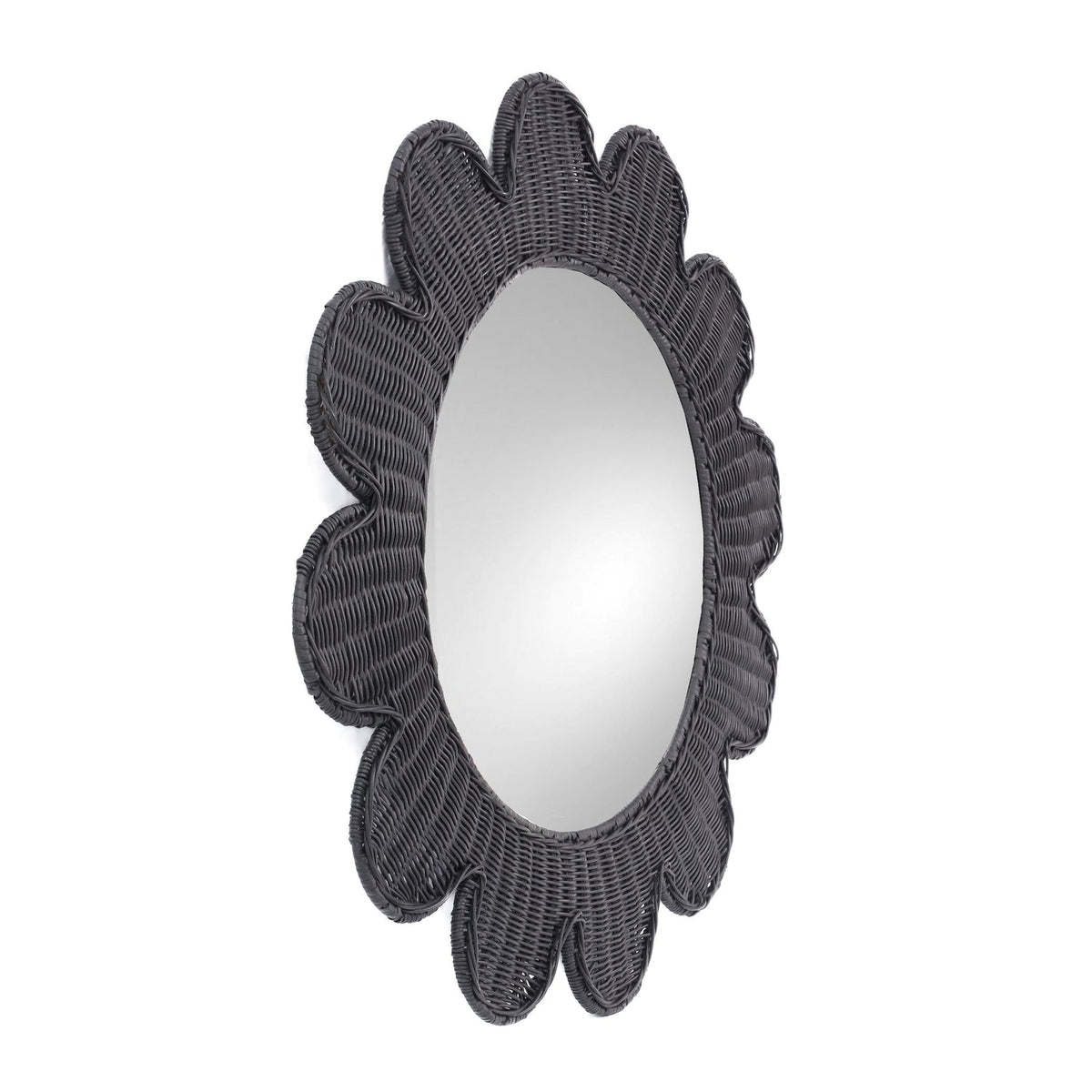 TOV Furniture Coralie Black Rattan Round Wall Mirror