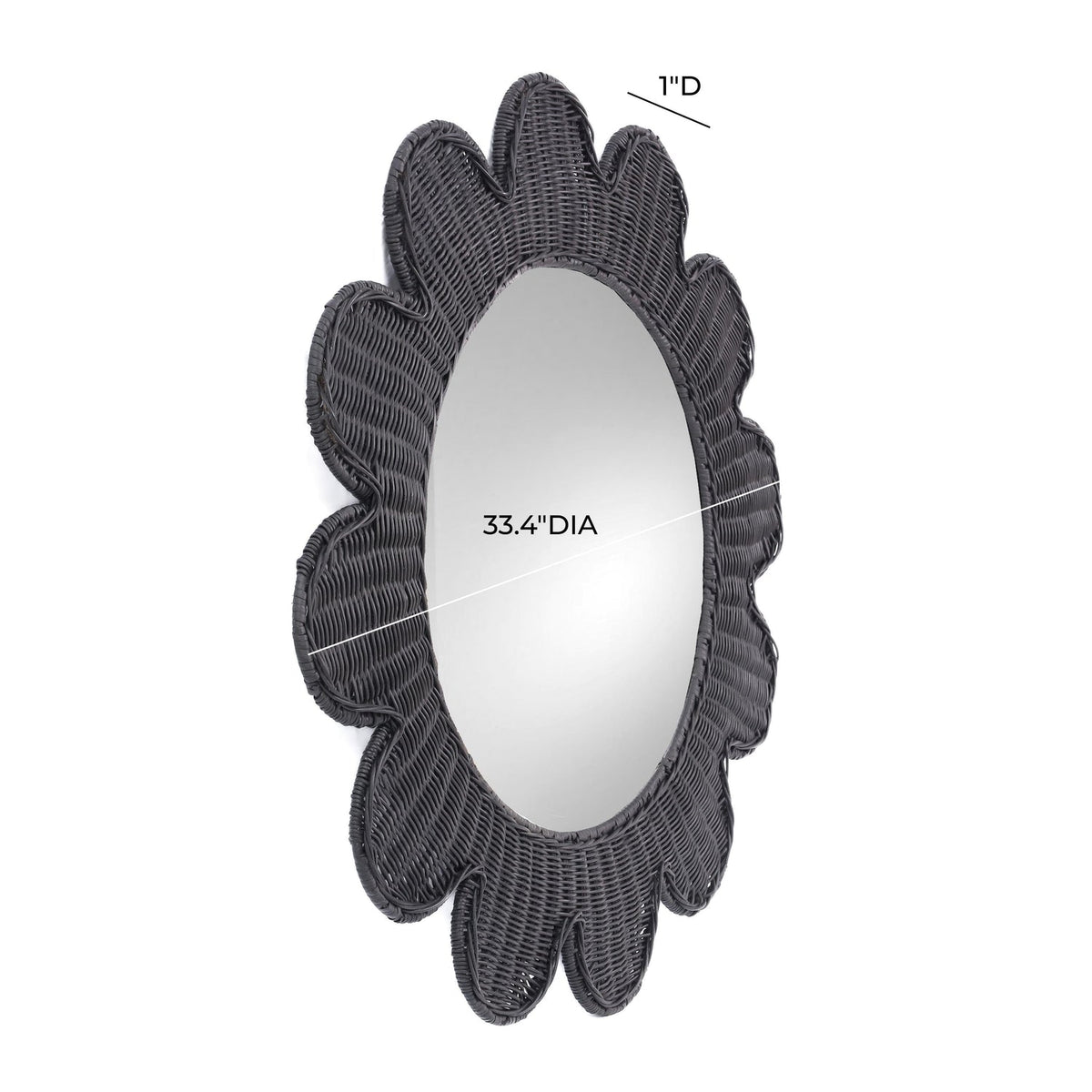 TOV Furniture Coralie Black Rattan Round Wall Mirror