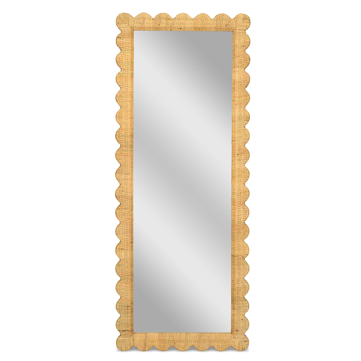 TOV Furniture Bama Long Natural Rattan Floor Mirror in natural woven rattan, primary product view