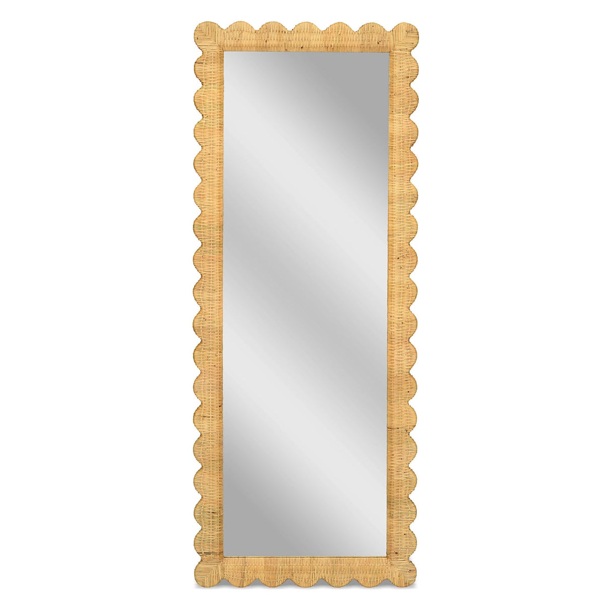 TOV Furniture Bama Long Natural Rattan Floor Mirror in natural woven rattan, primary product view