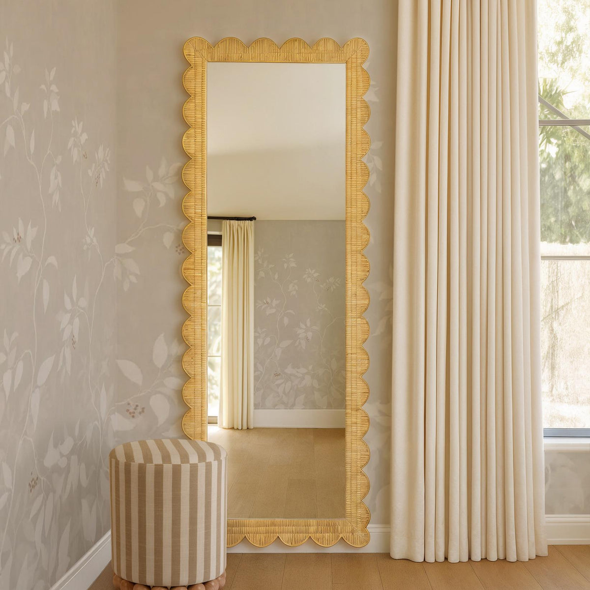 TOV Furniture Bama Long Natural Rattan Floor Mirror