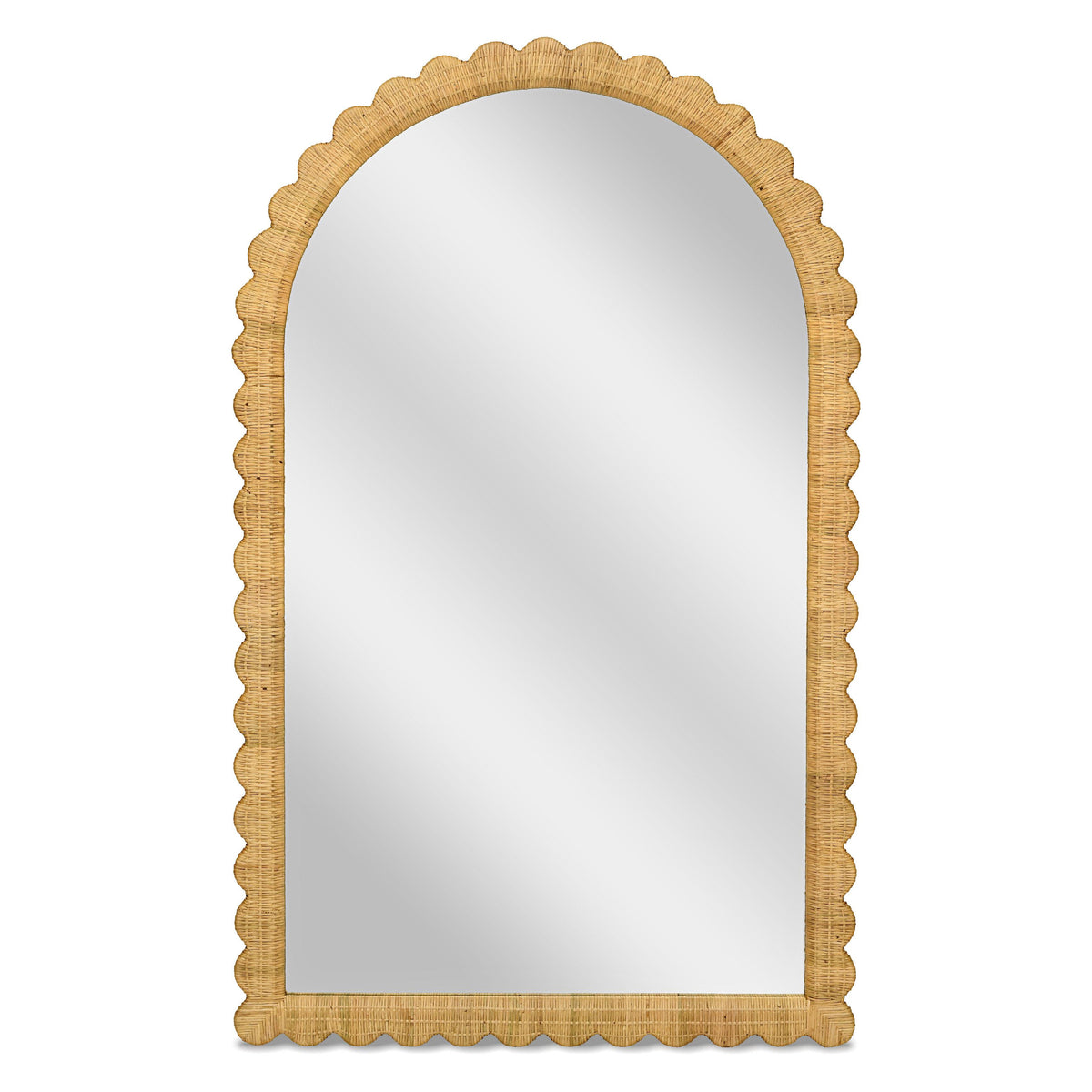 TOV Furniture Bama Jumbo Natural Rattan Arched Floor Mirror in natural rattan, primary product view